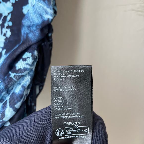 Anthropologie Maya Blue Floral Print Ruched Mesh‎ Cowl Neck Midi Dress Size XS - Picture 10 of 10